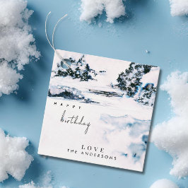 Waterverf Sneeuw Winter Bergen Elegante Verjaardag Bedankjes Labels