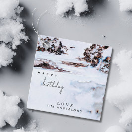 Waterverf Sneeuw Winter Bergen Elegante Verjaardag Bedankjes Labels
