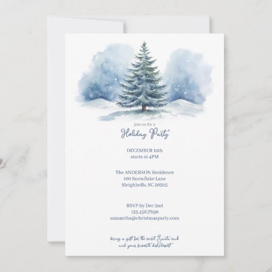 Waterverf sneeuwbedekte Evergreen Holiday Party Feestdagenkaart (Voorkant)