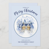 Waterverf sneeuwbedekte huisje feestdagenkaart (Voorkant / Achterkant)