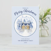 Waterverf sneeuwbedekte huisje feestdagenkaart (Staand voorkant)