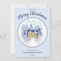 Waterverf sneeuwbedekte  huisje