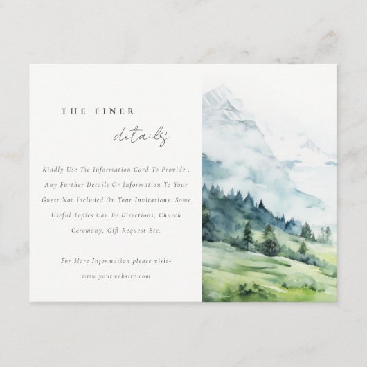 Waterverf Sneeuwberglandschap Trouwgegevens Informatiekaartje (Voorkant)