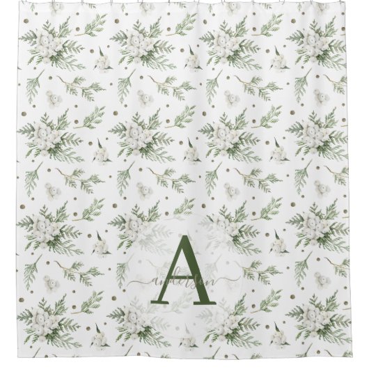 Waterverf Sneeuwbes witte ceder tak kerst Douchegordijn (Voorkant)