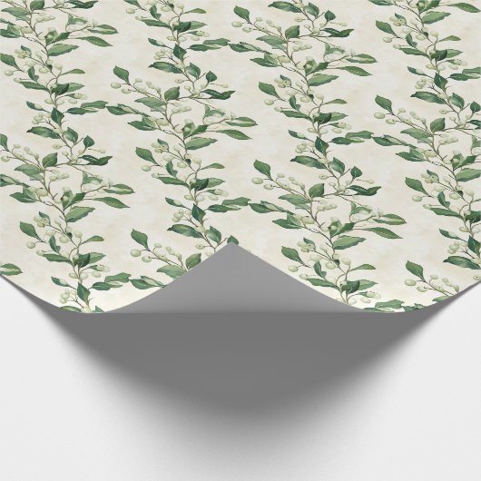 Waterverf Sneeuwbessen met groene bladeren Cadeaupapier (Hoek)