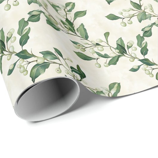 Waterverf Sneeuwbessen met groene bladeren Cadeaupapier (Rol Hoek)