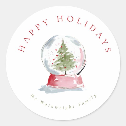 Waterverf Sneeuwbol Kerstmis Ronde Sticker (Voorkant)
