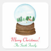 Waterverf Sneeuwbol Kerstmis Vierkante Sticker (Voorkant)