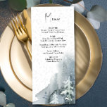 Waterverf Sneeuwbos Dusty Blue Winter Weddenschap  Menu<br><div class="desc">Het huwelijksmenu van de winter met sneeuwwoud van de waterverf en delicate bladeren. Het ontwerp heeft een kleurenpalet van stoffig blauw, leistblauw, blauw grijs en wit. Het is gepersonaliseerd in moderne handgeschreven brieven en klassieke elegante typografie. Ideaal voor winterseizoen, vakantiebruiloft of kerstbruiloft. Blader door mijn sneeuwwoud voor overeenkomende objecten of...</div>