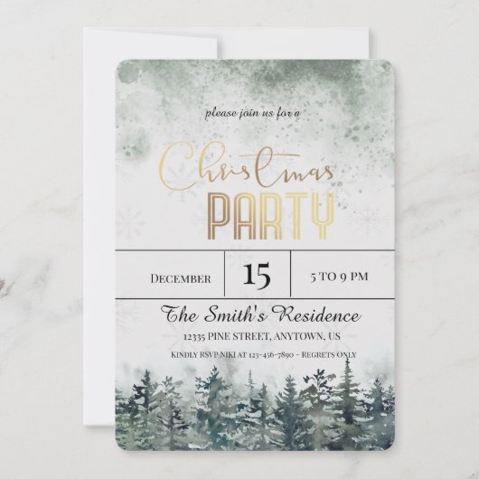 Waterverf Sneeuwdennenbos Kerstmis Kaart (Voorkant)