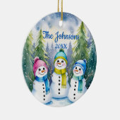 Waterverf Sneeuwfamilie houdt kerstmis Keramisch Ornament (Rechts)