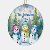 Waterverf Sneeuwfamilie houdt kerstmis Keramisch Ornament (Links)