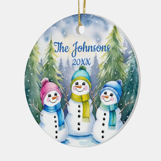 Waterverf Sneeuwfamilie houdt kerstmis Keramisch Ornament (Links)