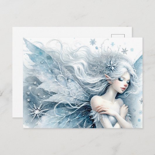 Waterverf sneeuwfee in sneeuwval briefkaart (Voorkant / Achterkant)
