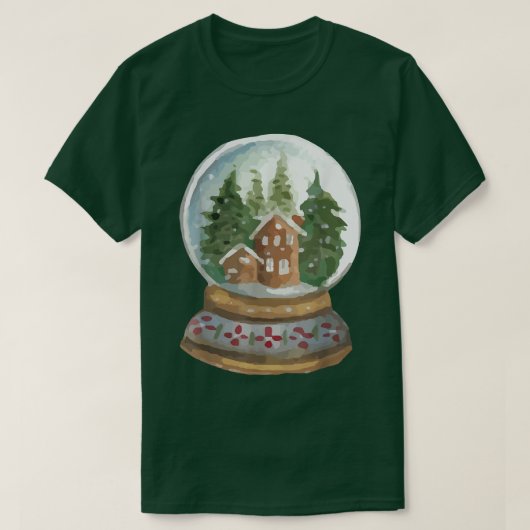 Waterverf Sneeuwkerstboomverlichting Wereldbol T-shirt (Design voorkant)
