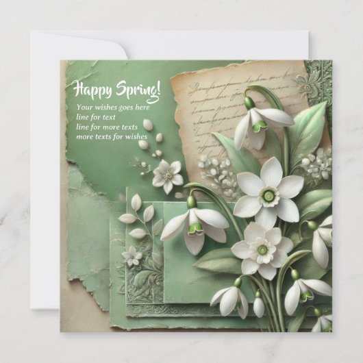 Waterverf  sneeuwklokjes en gescheurd papier feestdagenkaart (Voorkant)