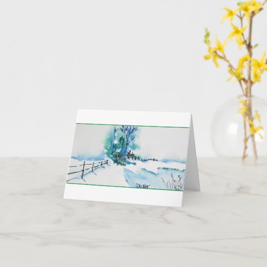 Waterverf Sneeuwlandschap Kerst Kaart (Gele Bloem)