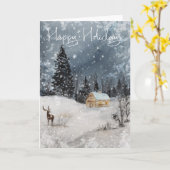 Waterverf sneeuwlandschap Prettige feestdagen Kaart (Gele Bloem)