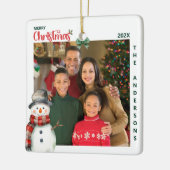 Waterverf sneeuwman één foto feestelijke kerst keramisch ornament (Links)