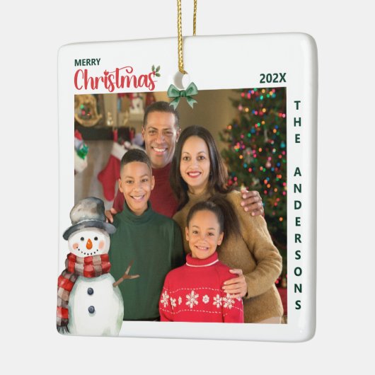 Waterverf sneeuwman één foto feestelijke kerst keramisch ornament (Links)