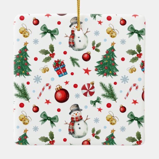 Waterverf sneeuwman één foto feestelijke kerst keramisch ornament (Achterkant)