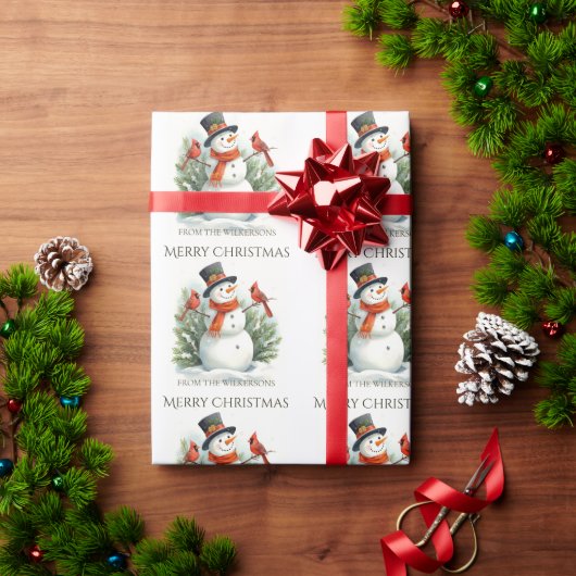 Waterverf Sneeuwman en Kardinalen Aangepaste Naam Cadeaupapier (Feestdagen Geschenken)