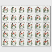 Waterverf Sneeuwman en Kardinalen Aangepaste Naam Cadeaupapier (Vlak)