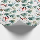 Waterverf sneeuwman en kerstboom cadeaupapier (Hoek)