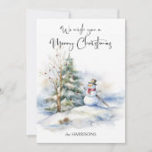Waterverf sneeuwman en vrolijke kerstgroet feestdagenkaart (Voorkant)