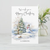 Waterverf sneeuwman en vrolijke kerstgroet feestdagenkaart (Staand voorkant)