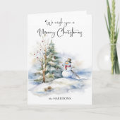Waterverf sneeuwman en vrolijke kerstgroet kaart (Voorkant)