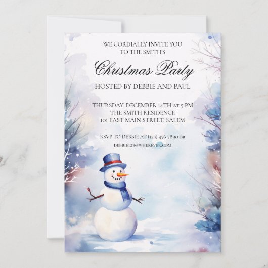 Waterverf Sneeuwman in het Sneeuwkerstfeest Kaart (Voorkant)