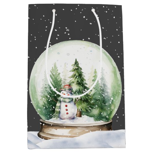 Waterverf Sneeuwman in Sneeuw Wereldbol Medium Cadeauzakje (Voorkant)