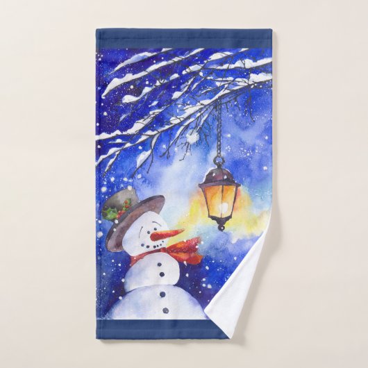 Waterverf sneeuwman Kerst Nieuwjaar Bad Handdoek (Handdoek)