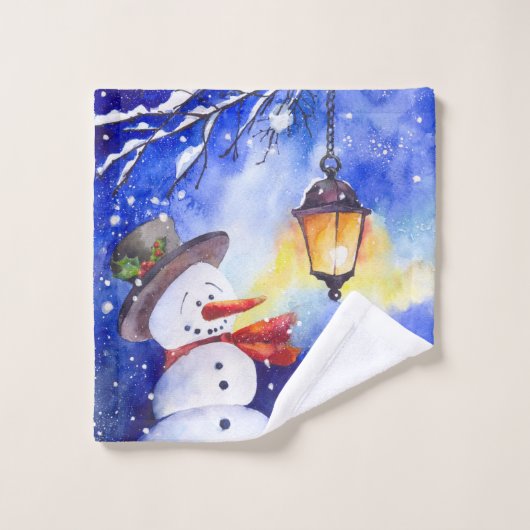 Waterverf sneeuwman Kerst Nieuwjaar Bad Handdoek (Wasdoekje)