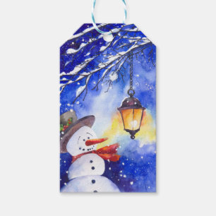 Waterverf sneeuwman Kerst Nieuwjaar Cadeaulabel
