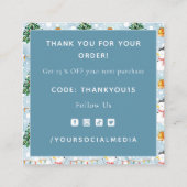 Waterverf Sneeuwman Kerstboom Blauw Dank u Vierkante Visitekaartje (Achterkant)