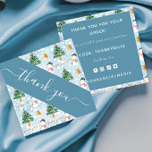 Waterverf Sneeuwman Kerstboom Blauw Dank u Vierkante Visitekaartje