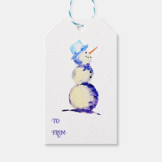 Waterverf Sneeuwman Kerstcadeautags Cadeaulabel (Voorkant)