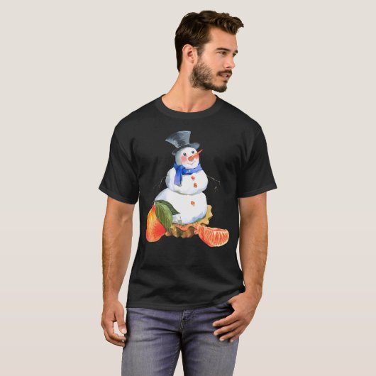 Waterverf Sneeuwman Kerstillustratie T-shirt (Voorkant volledig)