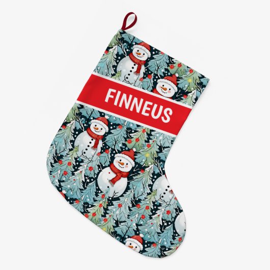 Waterverf sneeuwman kerstmis gepersonaliseerd grote kerstsok (Voorkant (Hangend))