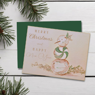 Waterverf  Sneeuwman Kerstmis Nieuwjaar Briefkaart