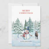 Waterverf sneeuwman konijn en rendier kerst feestdagenkaart (Voorkant)