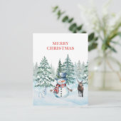 Waterverf sneeuwman konijn en rendier kerst feestdagenkaart (Staand voorkant)
