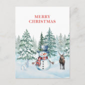 Waterverf sneeuwman konijn en rendier kerst feestdagenkaart (Voorkant)