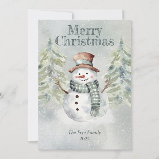 Waterverf Sneeuwman Prettig Kerstfeest Wenskaart  Feestdagenkaart (Voorkant)