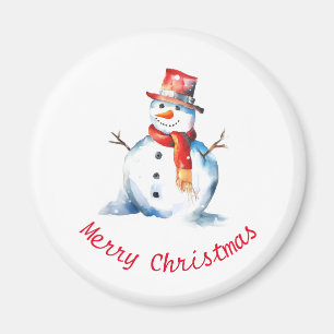 Waterverf Sneeuwman Schattig Festief Vrolijk Kerst Magneet