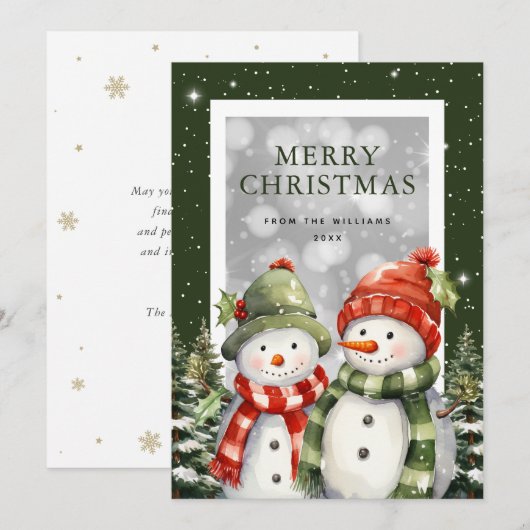 Waterverf Sneeuwman Sneeuwwitje Vrolijk Kerstfeest Feestdagenkaart (Voorkant / Achterkant)