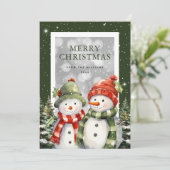 Waterverf Sneeuwman Sneeuwwitje Vrolijk Kerstfeest Feestdagenkaart (Staand voorkant)