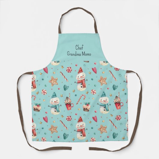 Waterverf Sneeuwman Snoep & Sweets Pattern Vakanti Schort (Voorkant)